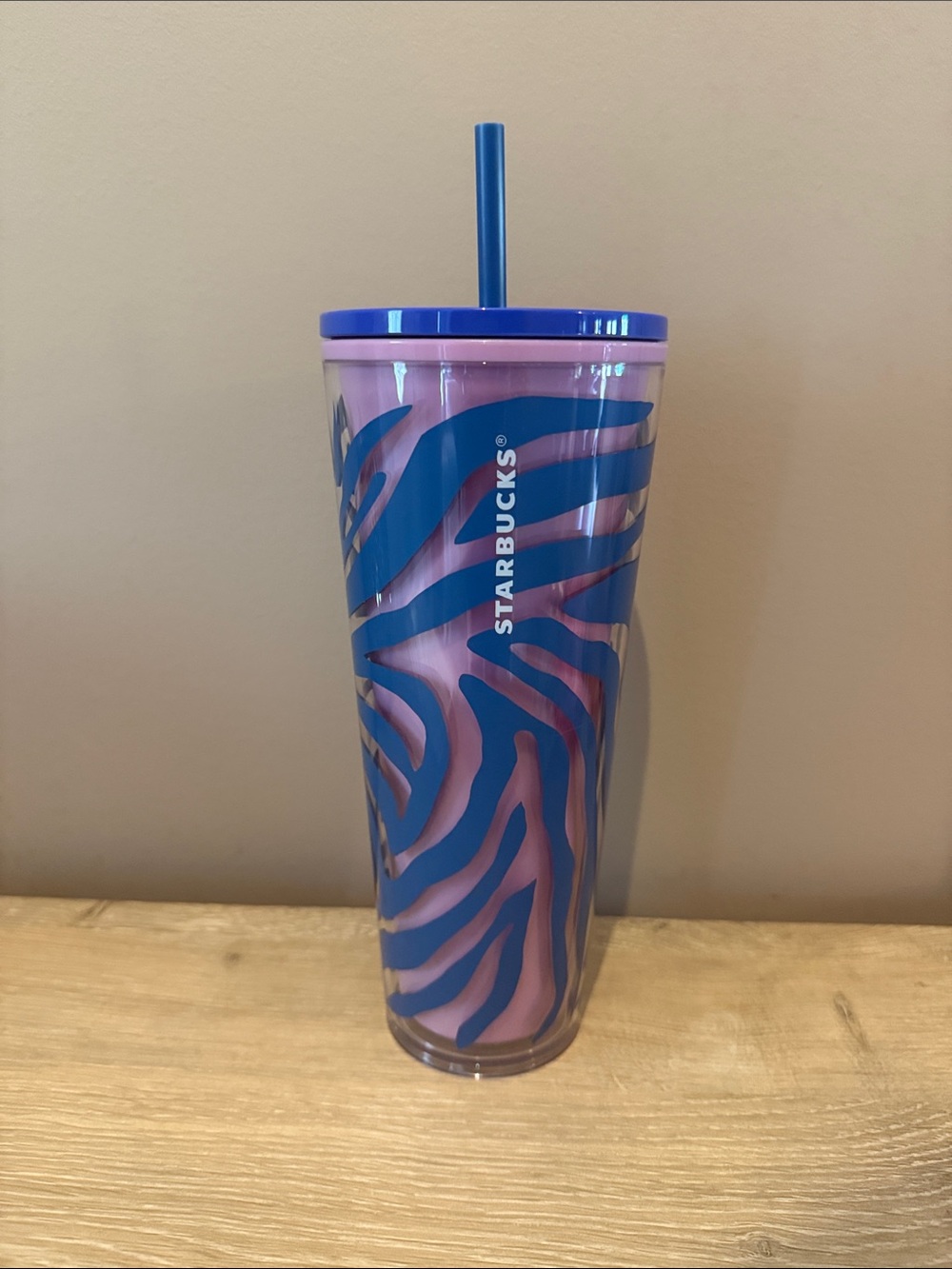 Starbucks Pink and Blue Zebra-Print Reusable Tumbler